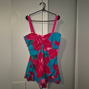 Mazu Swim Size 18W Floral Swimsuit with Pink and Blue Design